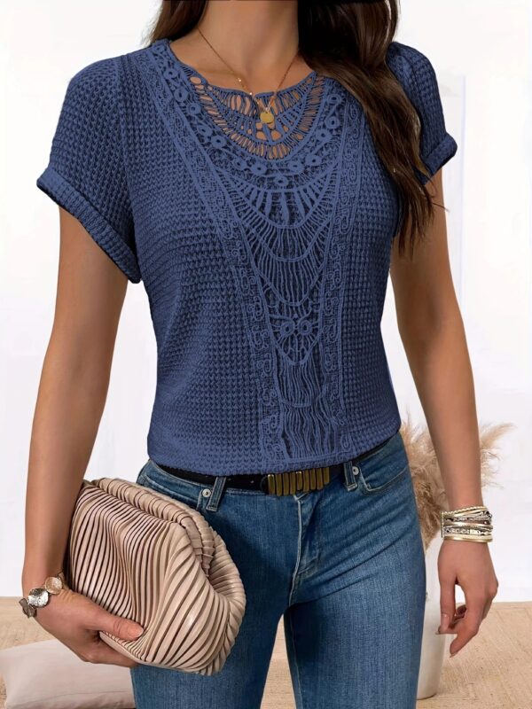 Summer Hollow Out Short-sleeved T-shirt Fashion Ethnic Style Tops Women's Clothing - Image 9