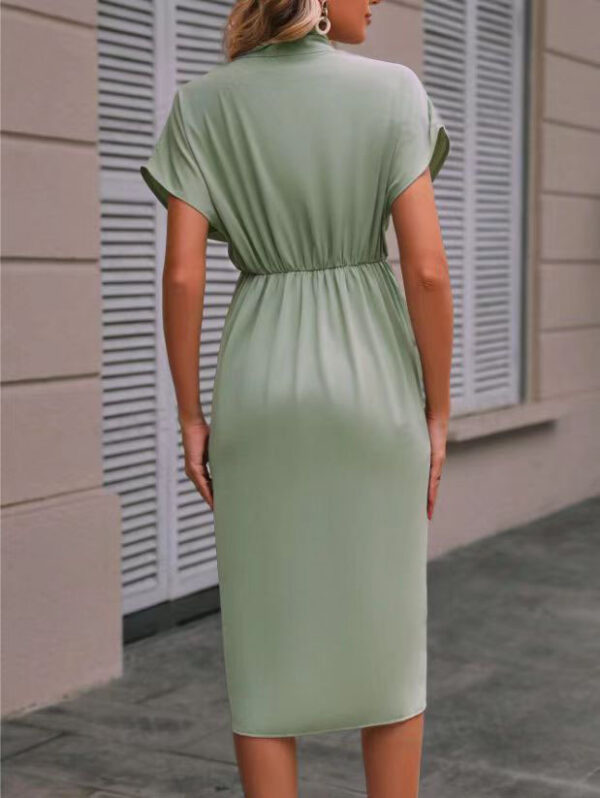 Summer Batwing Sleeve Dress Fashion V-neck Short Sleeve Pleated Dresses Womens Clothing - Image 8