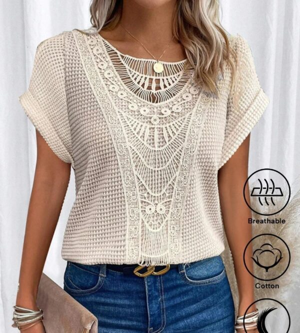Summer Hollow Out Short-sleeved T-shirt Fashion Ethnic Style Tops Women's Clothing - Image 10