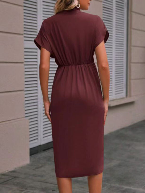 Summer Batwing Sleeve Dress Fashion V-neck Short Sleeve Pleated Dresses Womens Clothing - Image 3