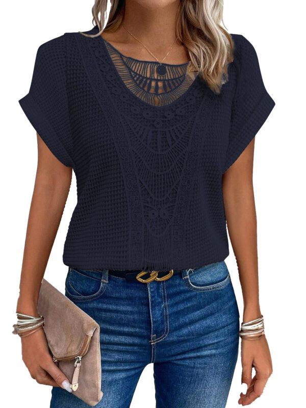 Summer Hollow Out Short-sleeved T-shirt Fashion Ethnic Style Tops Women's Clothing - Image 6