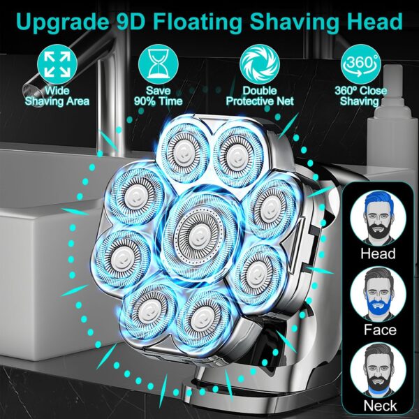 1Pc 6 In 1 9D Electric Head Shaver For Men Cordless Rechargeable Wet Dry Razor With LED Display Travel Lock Stall Protection Cleaning Reminder - Image 2