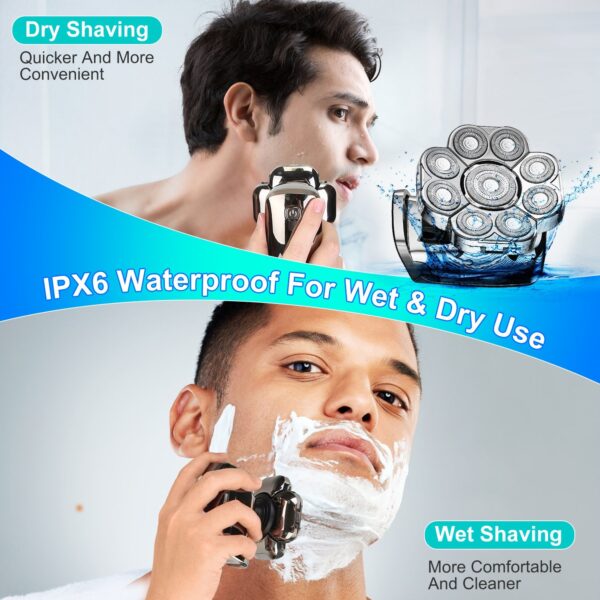 1Pc 6 In 1 9D Electric Head Shaver For Men Cordless Rechargeable Wet Dry Razor With LED Display Travel Lock Stall Protection Cleaning Reminder - Image 6