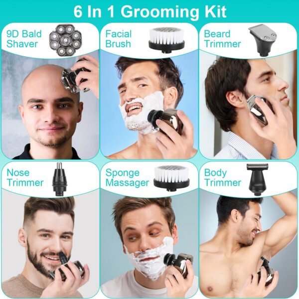 1Pc 6 In 1 9D Electric Head Shaver For Men Cordless Rechargeable Wet Dry Razor With LED Display Travel Lock Stall Protection Cleaning Reminder - Image 7